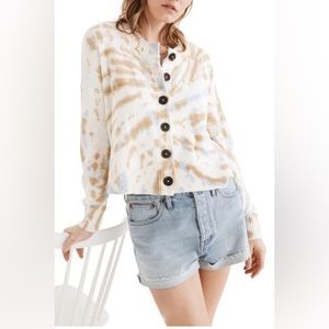 Madewell White Tie Die Cropped Button Up Sweater Size XS